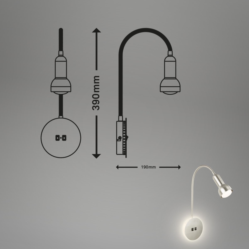 Briloner 2178012 - LED Гъвкав аплик 1xE14/10W/230V + LED/3W матов хром