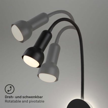 Briloner 2178015 - LED Стена гъвкава лампа 1xE14/10W/230V + LED/3W черен