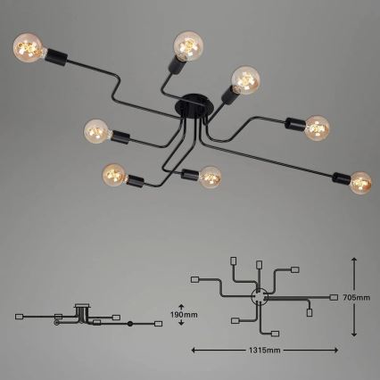 Briloner 2888-085 - Полилей за повърхностен монтаж FARETTO 8xE27/60W/230V черен