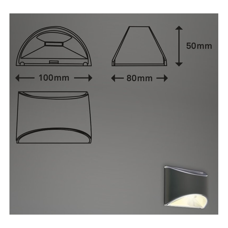Briloner 3133015 - LED Соларен аплик LED/2W/3,7V IP44 3000K