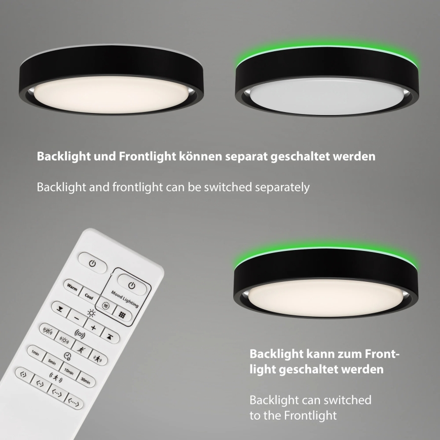 Briloner 3227-015 - LED RGB Димируем плафон със сензор TALENA LED/24W/230V черен + дистанционно управление