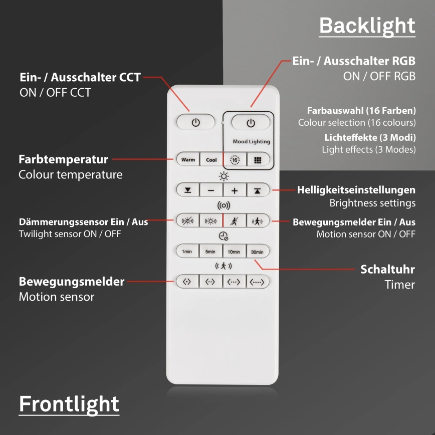 Briloner 3227-015 - LED RGB регулируемо таванно осветително тяло със сензор TALENA LED/24W/230V черно + дистанционно управление