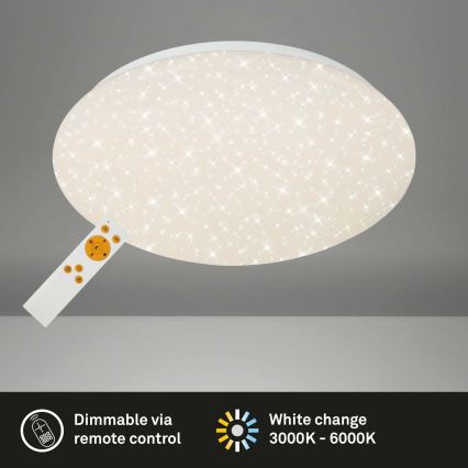 Briloner 3373-016 - Димируемо таванно осветително тяло STARRY LED, 15W, 230V, 3000–6500K, Ø 28 см, бял, с дистанционно управление