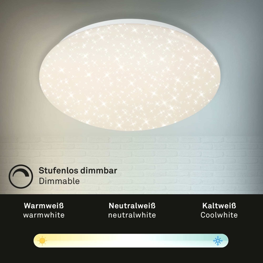 Briloner 3373-016 - Димируемо таванно осветително тяло STARRY LED, 15W, 230V, 3000–6500K, Ø 28 см, бял, с дистанционно управление