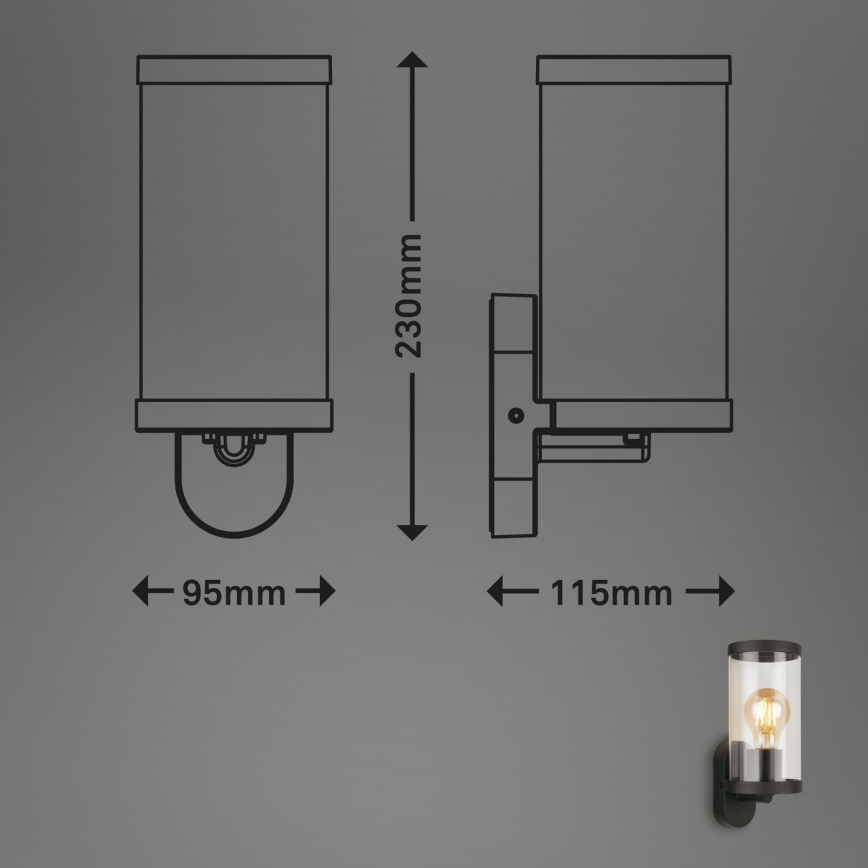 Briloner 3600-015 - Екстериорен аплик KAIRO 1xE27/12W/230V IP44 черен