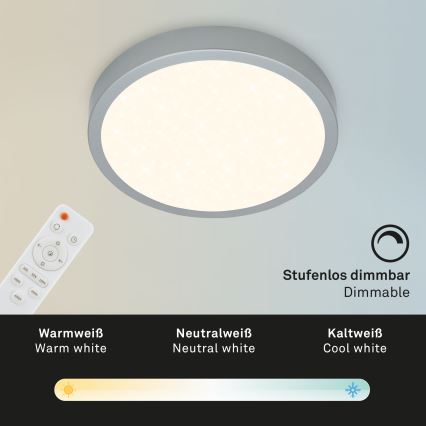 Briloner 3701-014 - LED Димируем плафон RUNA LED/18W/230V 2700-6500K сребрист + дистанционно управление