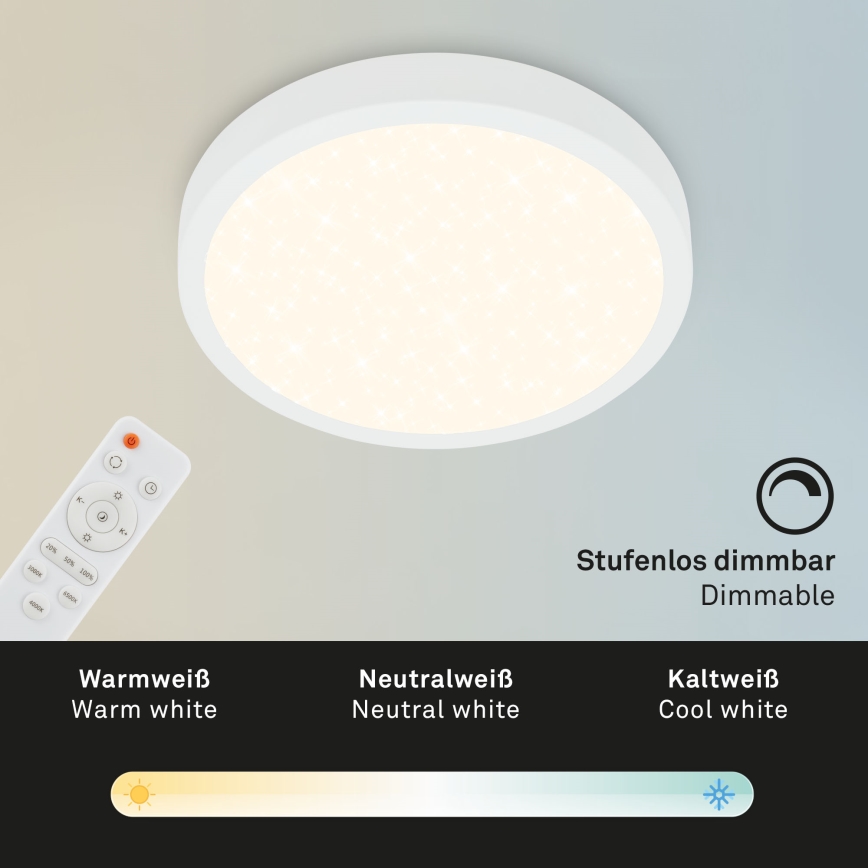 Briloner 3701-016 - LED Димируем плафон RUNA LED/18W/230V 2700-6500K бял + дистанционно управление