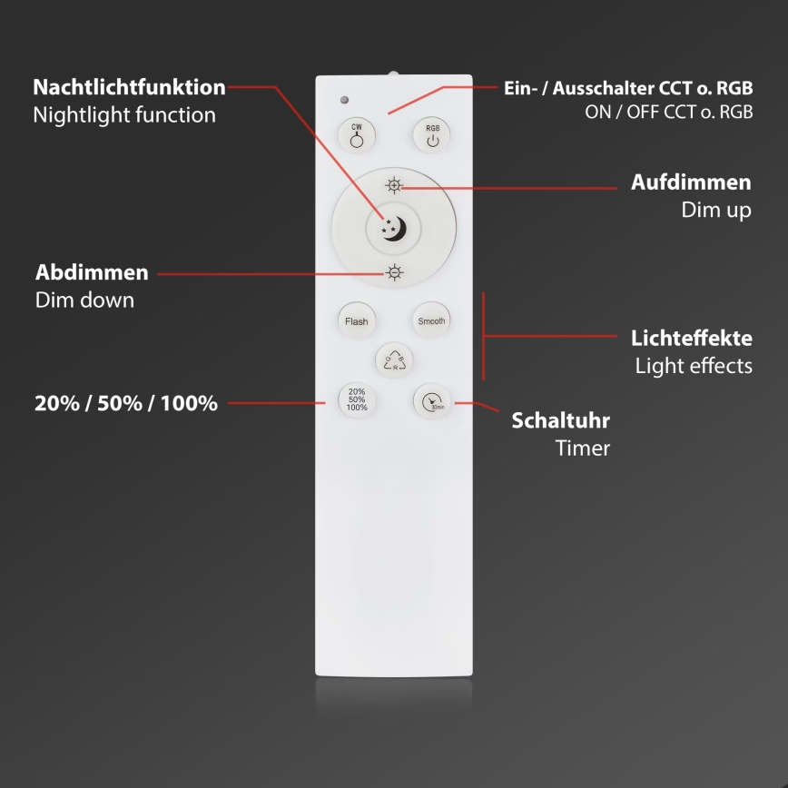 Briloner 3709-014 - LED RGBW Димируем плафон LED/22W/230V 4000K Ø 38 см сребрист + дистанционно управление