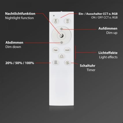 Briloner 3709-015 - LED RGBW Димируем плафон LED/22W/230V 4000K Ø 38 см черен + дистанционно управление