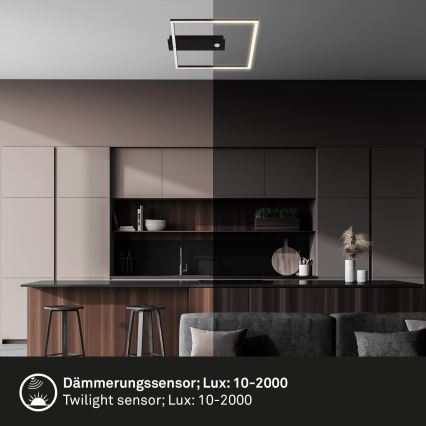 Briloner 3770-015 - LED Таванно осветително тяло с сензор за движение и сумрак FRAME LED/14W/230V 3000K 30x32 cm черно