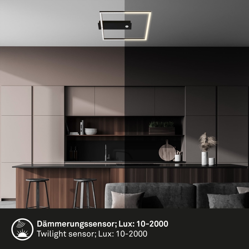 Briloner 3770-015 - LED Таванно осветително тяло с сензор за движение и сумрак FRAME LED/14W/230V 3000K 30x32 cm черно