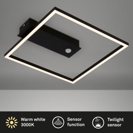 Briloner 3770-015 - LED Таванно осветително тяло с сензор за движение и сумрак FRAME LED/14W/230V 3000K 30x32 cm черно