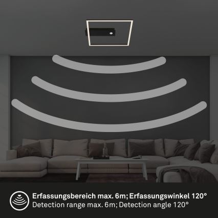 Briloner 3770-015 - LED Таванно осветително тяло с сензор за движение и сумрак FRAME LED/14W/230V 3000K 30x32 cm черно