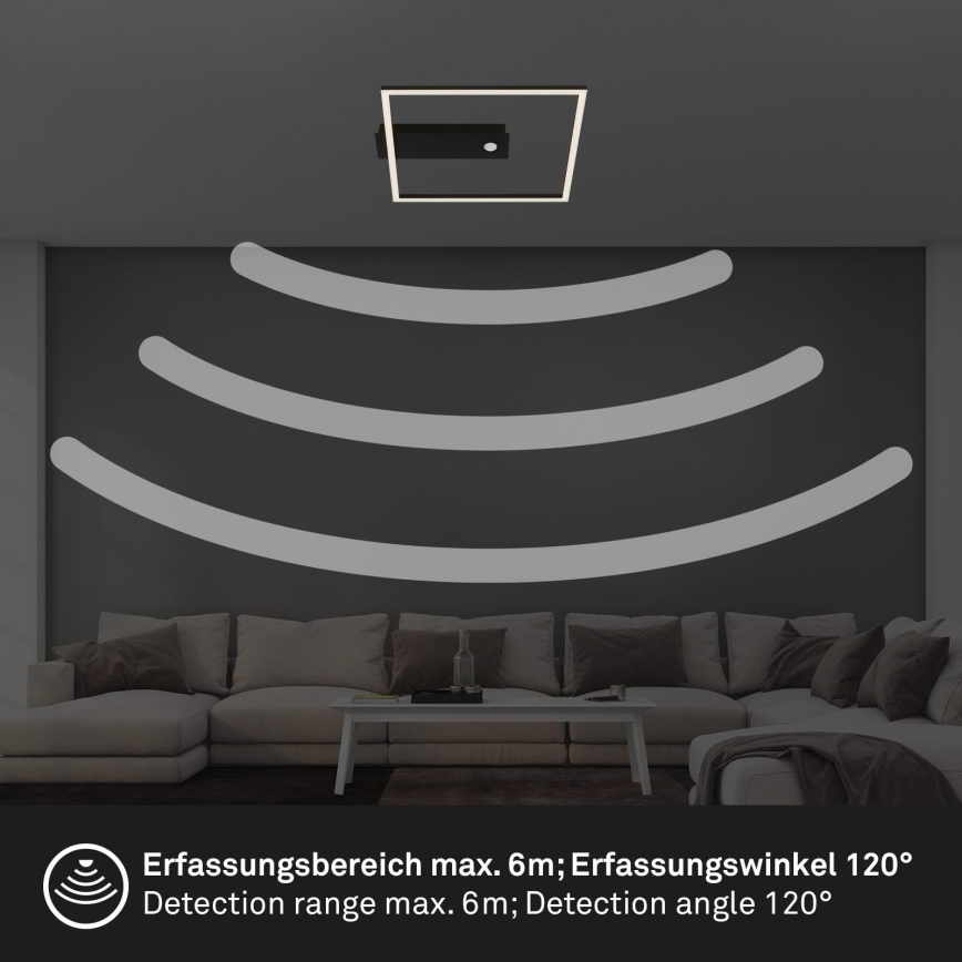 Briloner 3770-015 - LED Таванно осветително тяло с сензор за движение и сумрак FRAME LED/14W/230V 3000K 30x32 cm черно