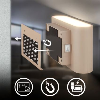 Briloner 3878011 - презареждаем стенен осветител с сензор за движение и за здрач CHAT LED/3W/5V 2000 mAh бежов