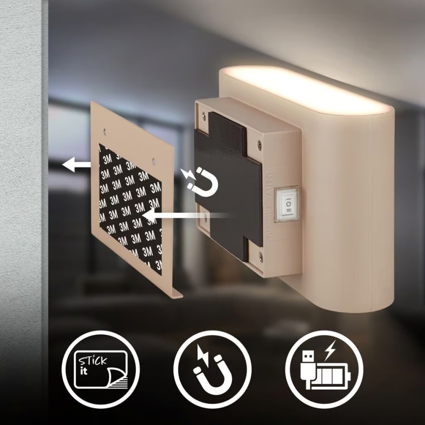 Briloner 3878011 - презареждаем стенен осветител с сензор за движение и за здрач CHAT LED/3W/5V 2000 mAh бежов