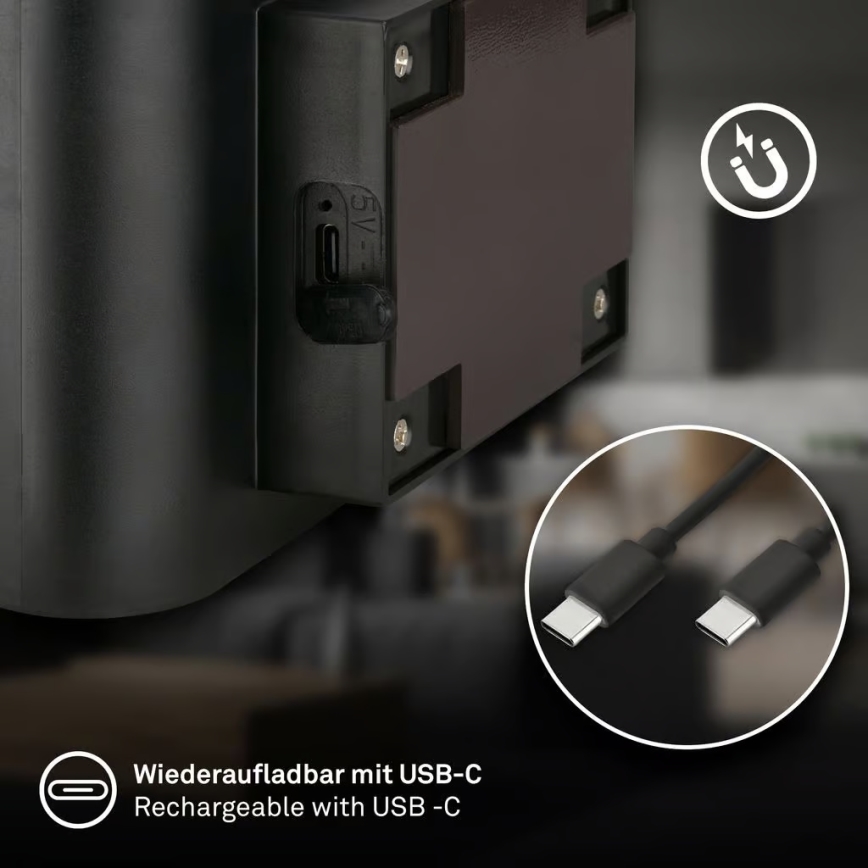 Briloner 3878015 - Презареждаема LED стенна лампа с сензор за движение и сумрак CHAT LED/3W/5V 2000 mAh, черна