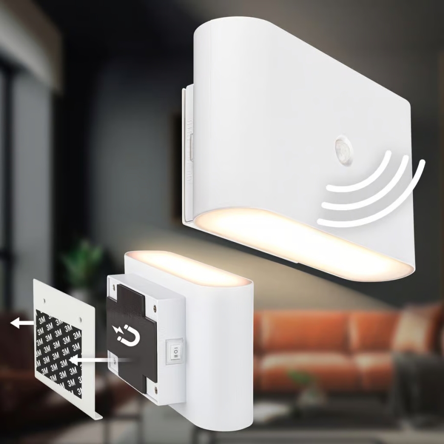 Briloner 3878016 - презареждаемо LED стенно осветително тяло със сензор за движение и за здрач CHAT LED/3W/5V 2000 mAh бяло