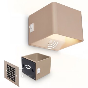 Briloner 3879011 - LED презареждаема стенна лампа със сензор за движение и за здрач BORRA LED/1,5W/5V 3600 mAh бежова