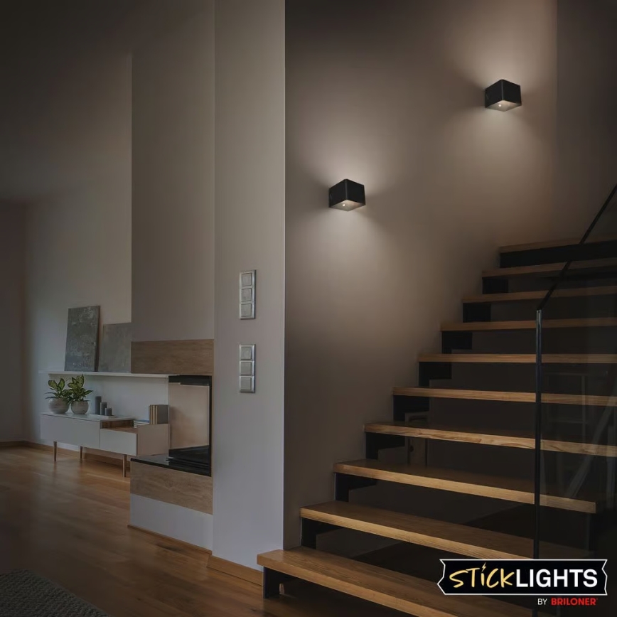 Briloner 3879015 - презареждаемо LED стенно осветително тяло с датчик за движение и за сумрак BORRA LED/1,5W/5V 3600 mAh черно