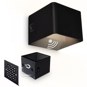 Briloner 3879015 - презареждаемо LED стенно осветително тяло с датчик за движение и за сумрак BORRA LED/1,5W/5V 3600 mAh черно