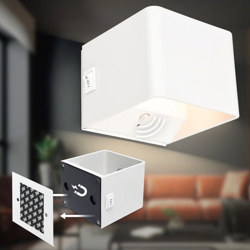 Briloner 3879016 - BORRA Презареждаема стенна LED лампа със сензор, 1,5 W / 5 V, 3600 mAh, бяла