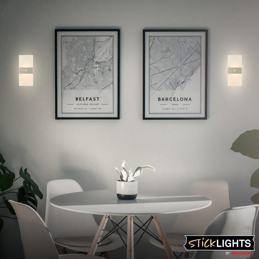 Briloner 3888012 - LED презареждаема стенна лампа със сензор за движение и сумрак AURA LED/2,5W/5V 1800 mAh матов хром