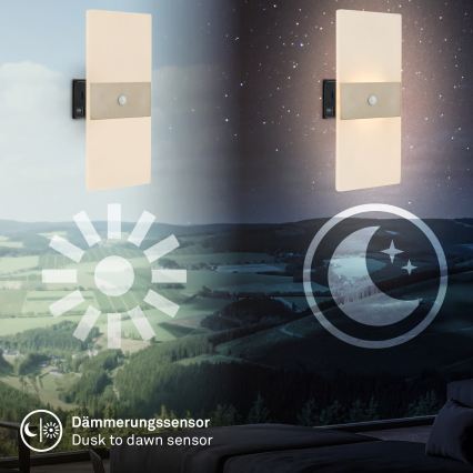 Briloner 3888012 - LED презареждаема стенна лампа със сензор за движение и сумрак AURA LED/2,5W/5V 1800 mAh матов хром