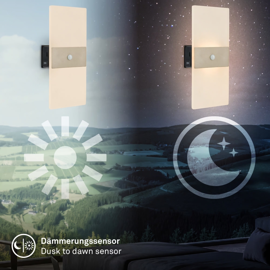 Briloner 3888012 - LED презареждаема стенна лампа със сензор за движение и сумрак AURA LED/2,5W/5V 1800 mAh матов хром