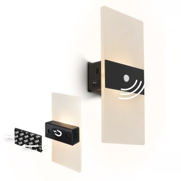 Briloner 3888015 - LED акумулаторна стенна лампа AURA с вграден сензор за движение и сумрак LED/2,5W/5V 1800 mAh черна