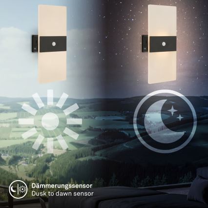 Briloner 3888015 - LED акумулаторна стенна лампа AURA с вграден сензор за движение и сумрак LED/2,5W/5V 1800 mAh черна
