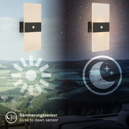 Briloner 3888015 - LED акумулаторна стенна лампа AURA с вграден сензор за движение и сумрак LED/2,5W/5V 1800 mAh черна
