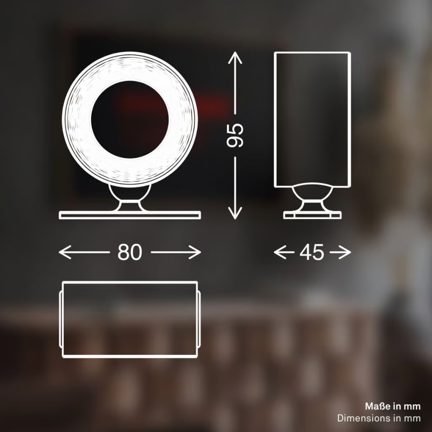 Briloner 3896015 - LED димируемо презареждащо се стенено осветително тяло TARI LED/1,6W/5V 1500 mAh черно