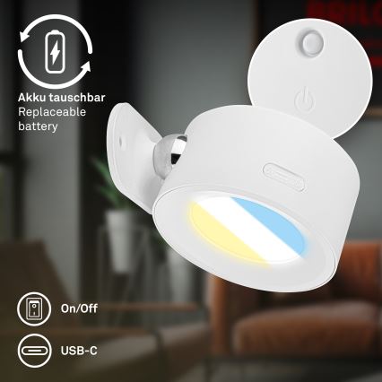 Briloner 3896016 - Димируема презареждаема стенна LED лампа TARI LED/1,6W/5V 1500 mAh бяла