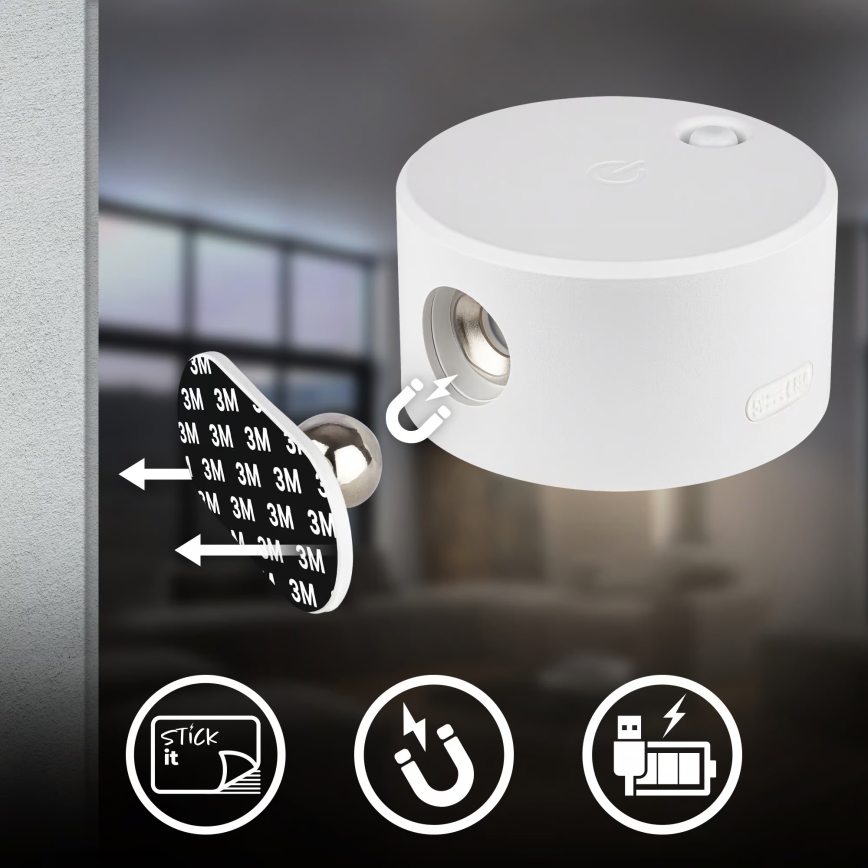 Briloner 3896016 - Димируема презареждаема стенна LED лампа TARI LED/1,6W/5V 1500 mAh бяла