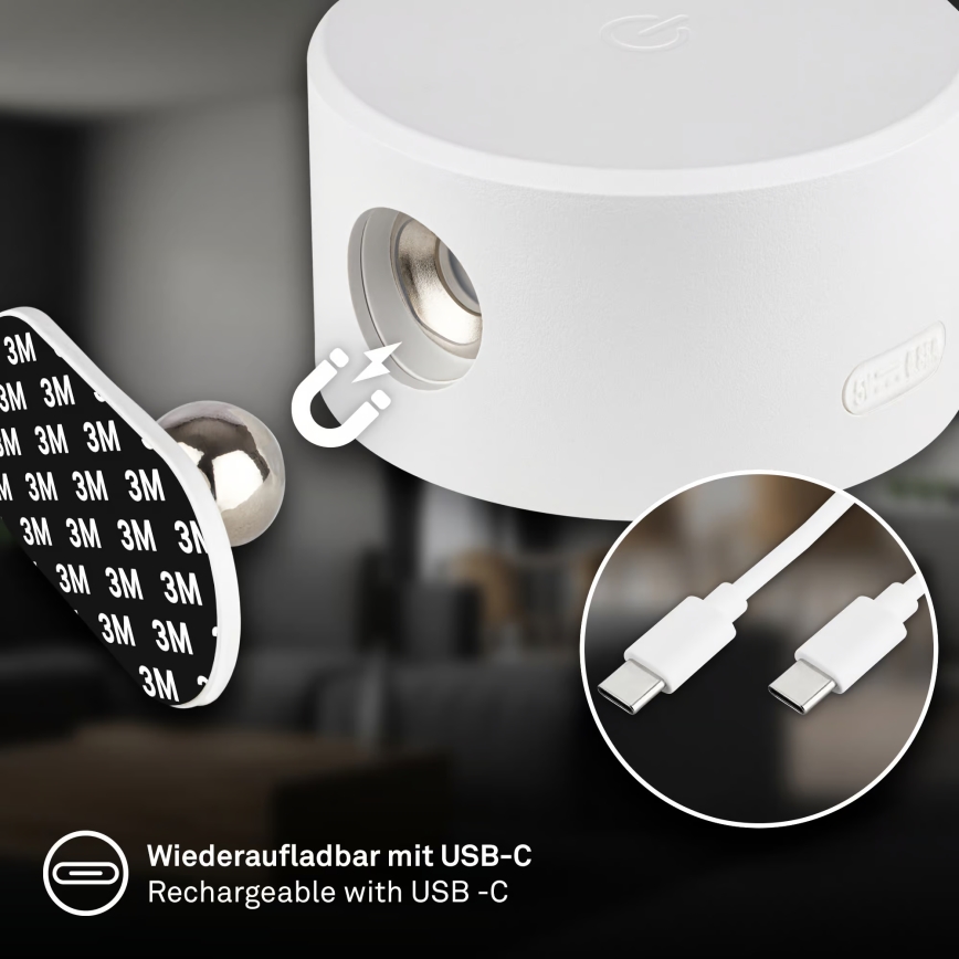 Briloner 3896016 - Димируема презареждаема стенна LED лампа TARI LED/1,6W/5V 1500 mAh бяла