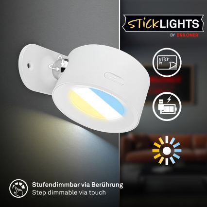 Briloner 3896016 - Димируема презареждаема стенна LED лампа TARI LED/1,6W/5V 1500 mAh бяла