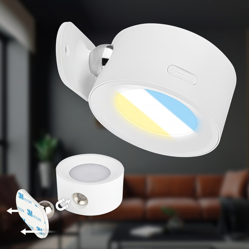 Briloner 3896016 - Димируема презареждаема стенна LED лампа TARI LED/1,6W/5V 1500 mAh бяла