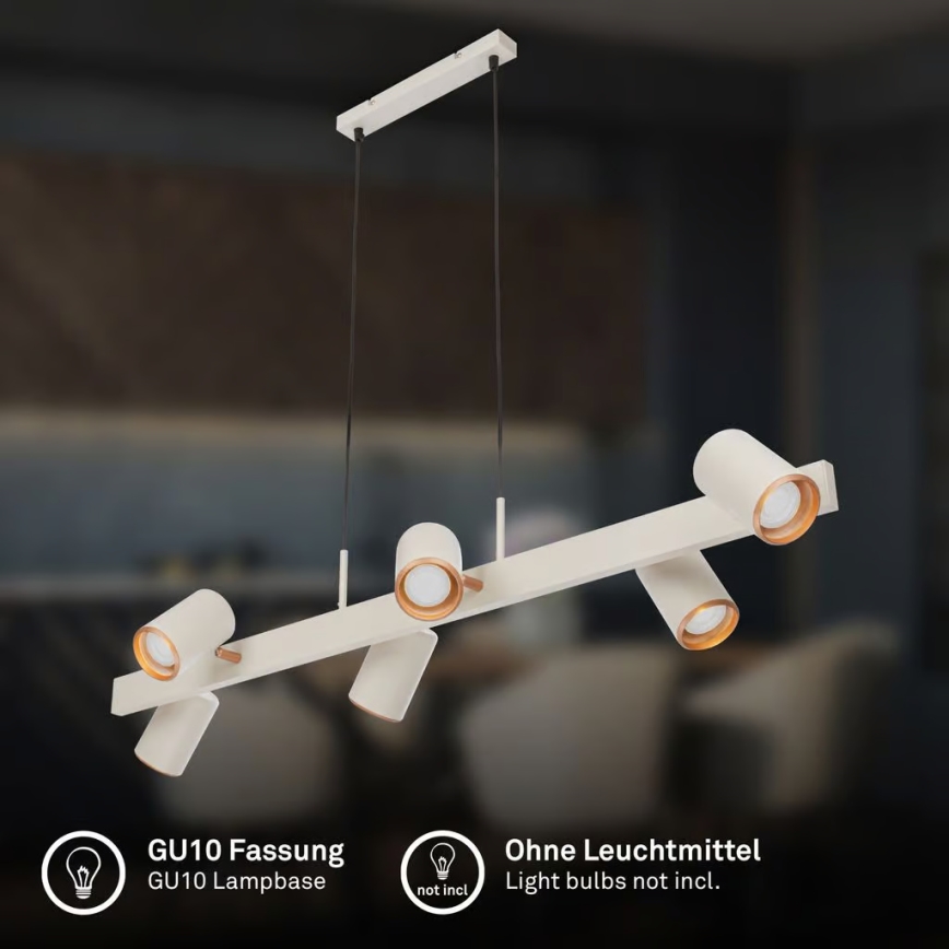 Briloner 4058064 - Висящ полилей на кабел ERA 6xGU10/10W/230V кремав