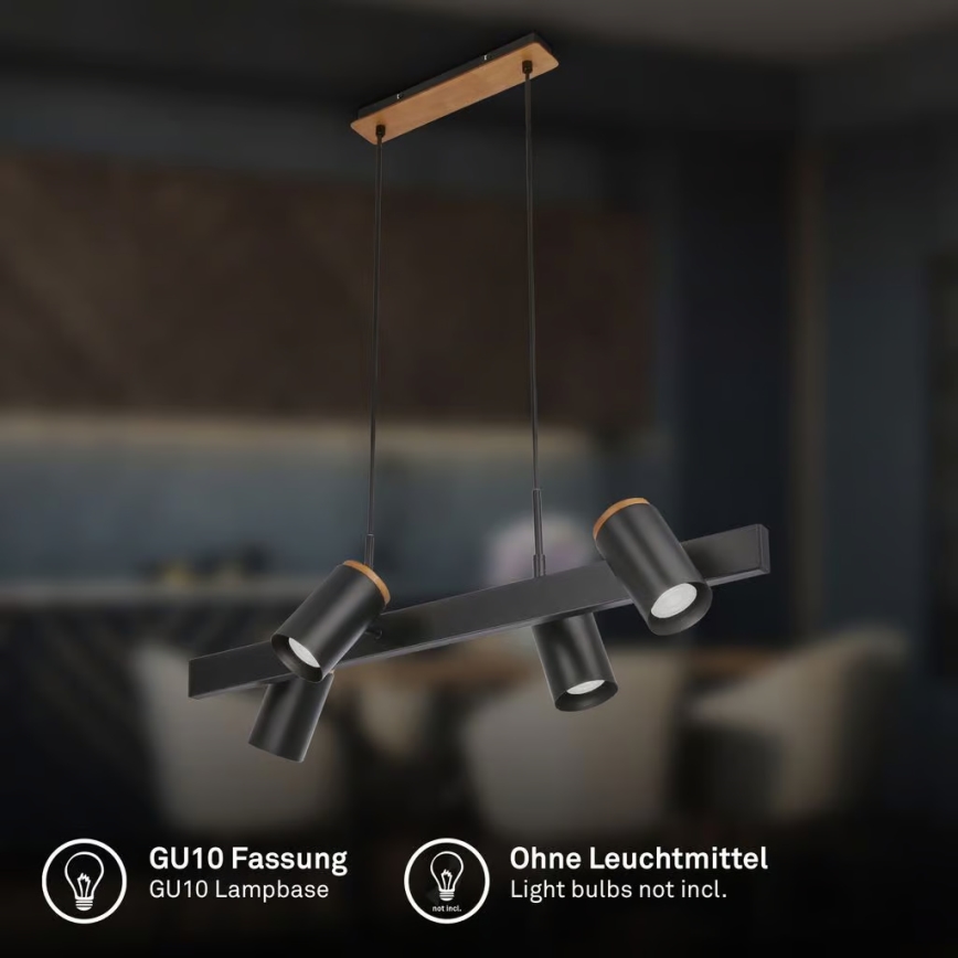 Briloner 4059045 - Полилей на кабел ERA 4xGU10/10W/230V черен