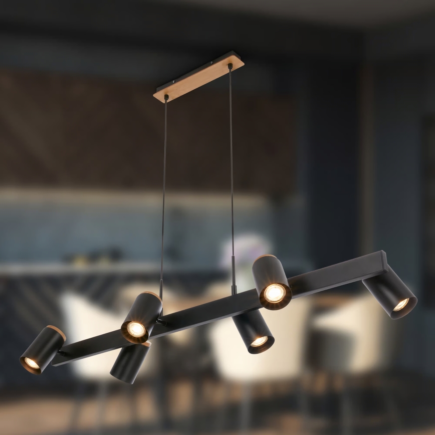 Briloner 4059065 - Полилей с кабелно окачване ERA 6xGU10/10W/230V, черен