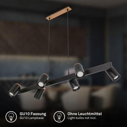 Briloner 4059065 - Полилей с кабелно окачване ERA 6xGU10/10W/230V, черен