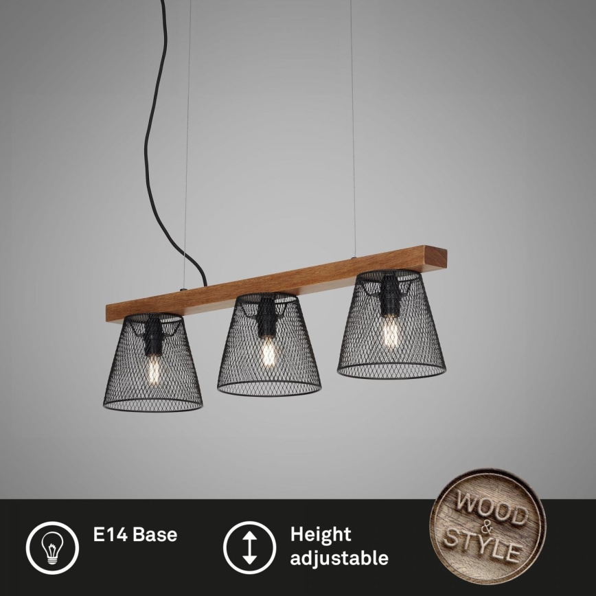 Briloner 4077-035 - Пендел WOOD & STYLE 3xE14/25W/230V каучуково дърво