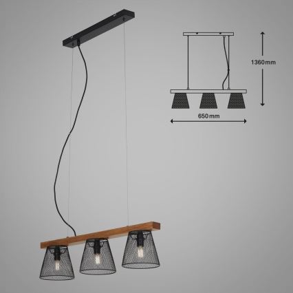Briloner 4077-035 - Пендел WOOD & STYLE 3xE14/25W/230V каучуково дърво