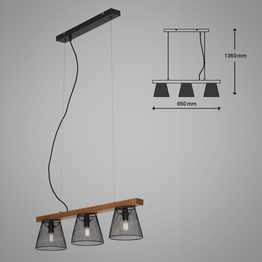 Briloner 4077-035 - Пендел WOOD & STYLE 3xE14/25W/230V каучуково дърво