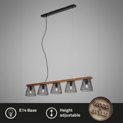 Briloner 4077-055 - Полилей на кабел WOOD & STYLE 5xE14/25W/230V каучукова дървесина