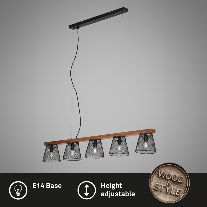 Briloner 4077-055 - Полилей на кабел WOOD & STYLE 5xE14/25W/230V каучукова дървесина