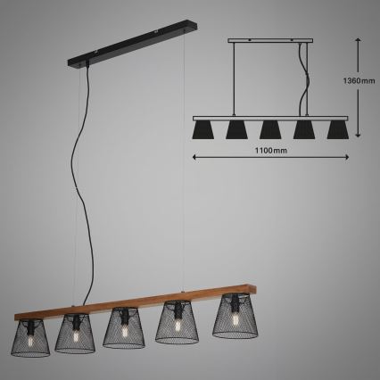 Briloner 4077-055 - Полилей на кабел WOOD & STYLE 5xE14/25W/230V каучукова дървесина