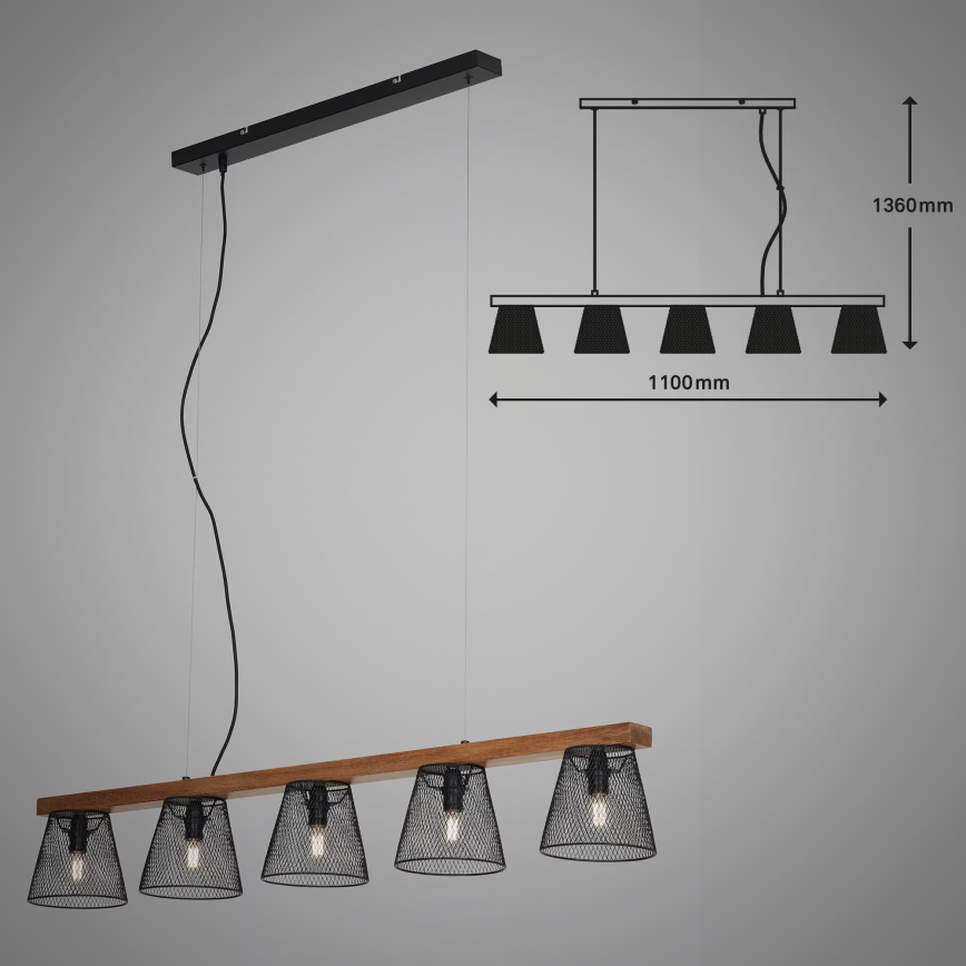 Briloner 4077-055 - Полилей на кабел WOOD & STYLE 5xE14/25W/230V каучукова дървесина
