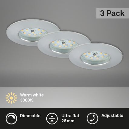 Briloner 7231-039 - Комплект от 3 димируеми LED вградени осветителни тела за баня LED/5,5W/230V IP44 матов хром